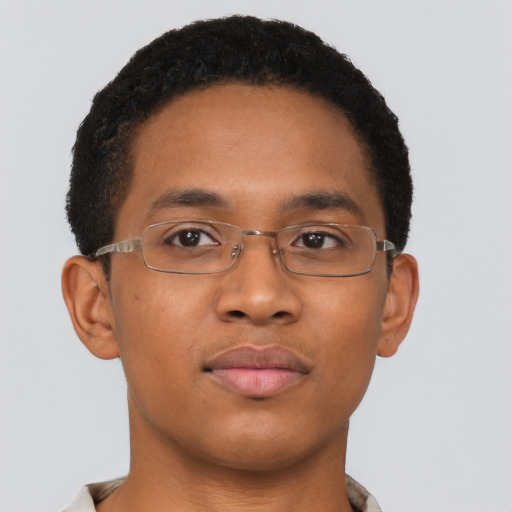 Neutral black young-adult male with short  brown hair and brown eyes