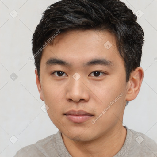 Neutral asian young-adult male with short  brown hair and brown eyes