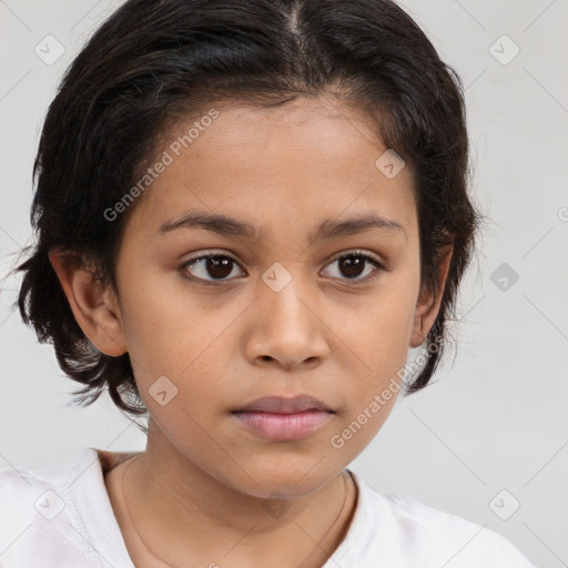 Neutral white child female with medium  brown hair and brown eyes