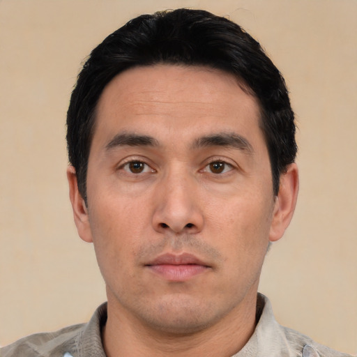 Neutral asian young-adult male with short  black hair and brown eyes