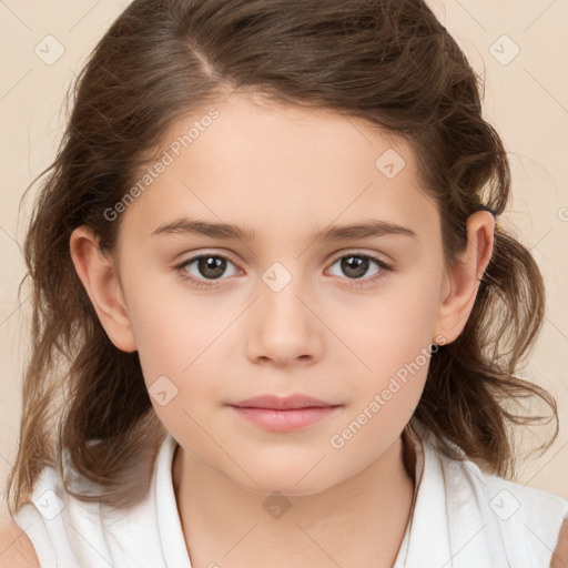 Neutral white child female with medium  brown hair and brown eyes