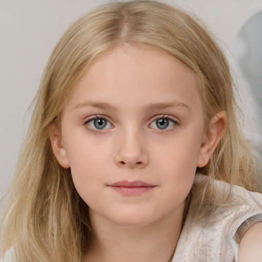 Neutral white child female with long  brown hair and blue eyes