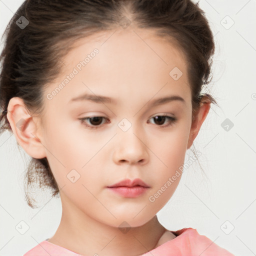 Neutral white child female with medium  brown hair and brown eyes