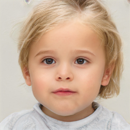 Neutral white child female with medium  brown hair and blue eyes