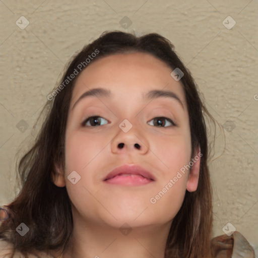 Neutral white child female with long  brown hair and brown eyes