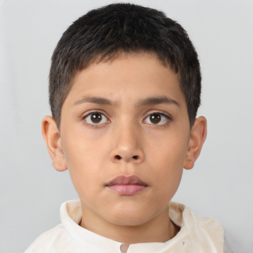 Neutral asian child male with short  brown hair and brown eyes