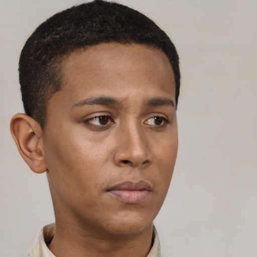 Neutral black young-adult male with short  brown hair and brown eyes