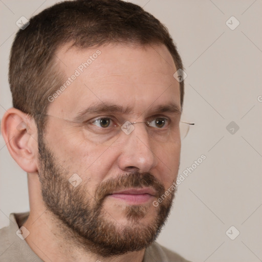 Neutral white adult male with short  brown hair and brown eyes