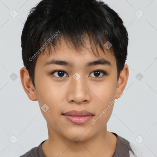 Neutral asian young-adult male with short  brown hair and brown eyes