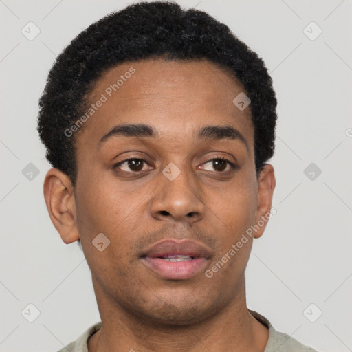 Neutral black young-adult male with short  brown hair and brown eyes