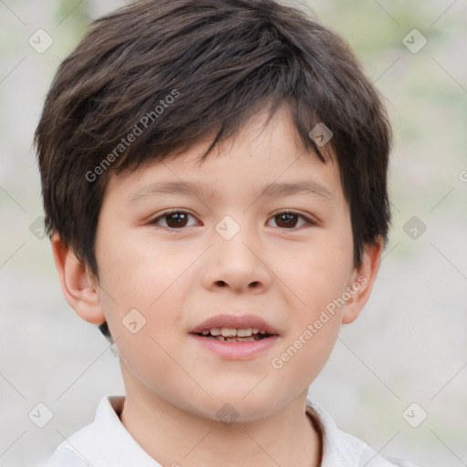 Joyful white child male with short  brown hair and brown eyes