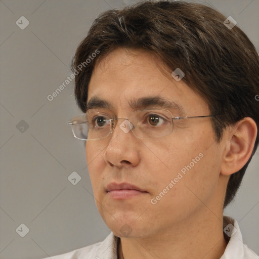 Neutral white adult male with short  brown hair and brown eyes