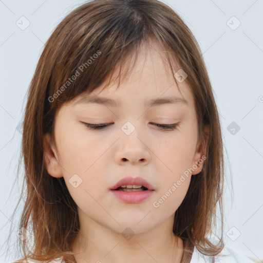 Neutral white child female with medium  brown hair and brown eyes