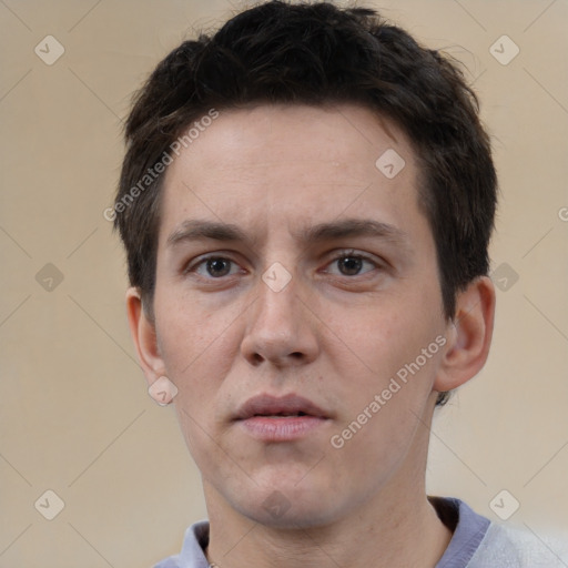 Neutral white adult male with short  brown hair and brown eyes