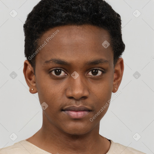 Neutral black young-adult male with short  brown hair and brown eyes