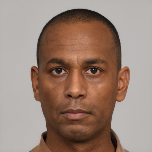 Neutral latino adult male with short  black hair and brown eyes