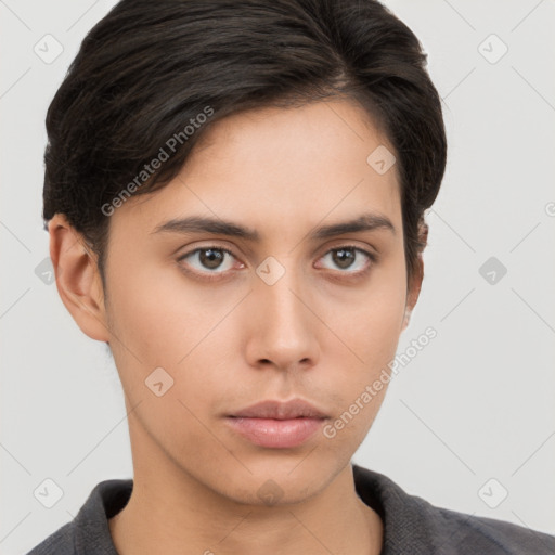 Neutral asian young-adult male with short  brown hair and brown eyes