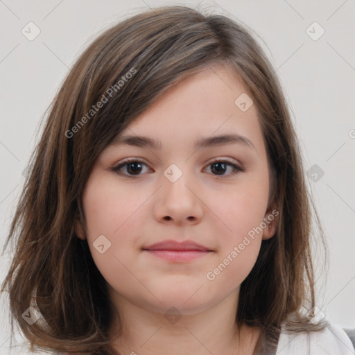 Neutral white child female with medium  brown hair and brown eyes