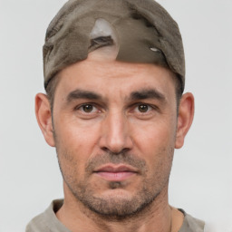 Neutral white adult male with short  brown hair and brown eyes