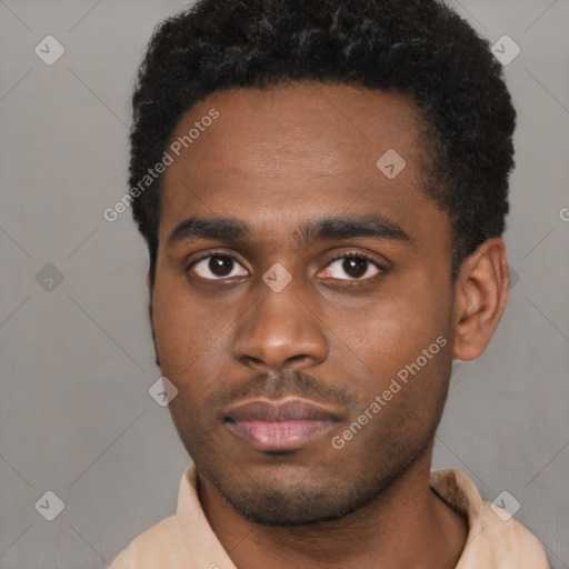 Neutral latino young-adult male with short  brown hair and brown eyes