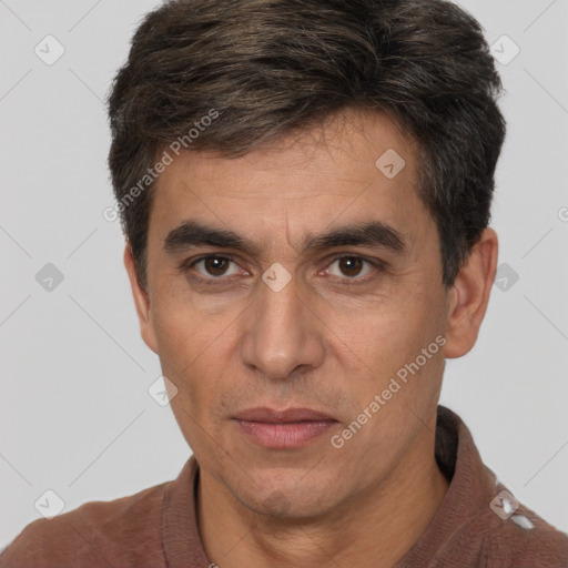 Neutral white adult male with short  brown hair and brown eyes