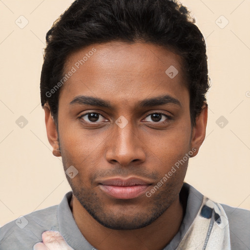 Neutral black young-adult male with short  brown hair and brown eyes