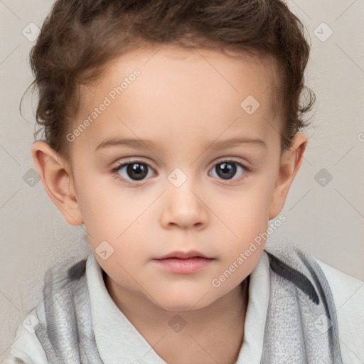 Neutral white child female with short  brown hair and brown eyes