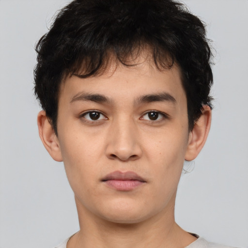 Neutral asian young-adult male with short  brown hair and brown eyes