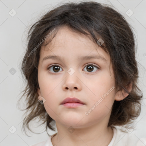 Neutral white child female with medium  brown hair and brown eyes