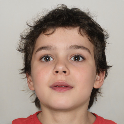 Neutral white child male with medium  brown hair and brown eyes