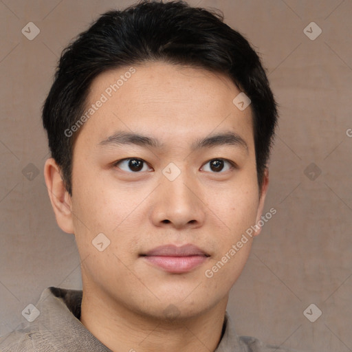 Neutral asian young-adult male with short  brown hair and brown eyes