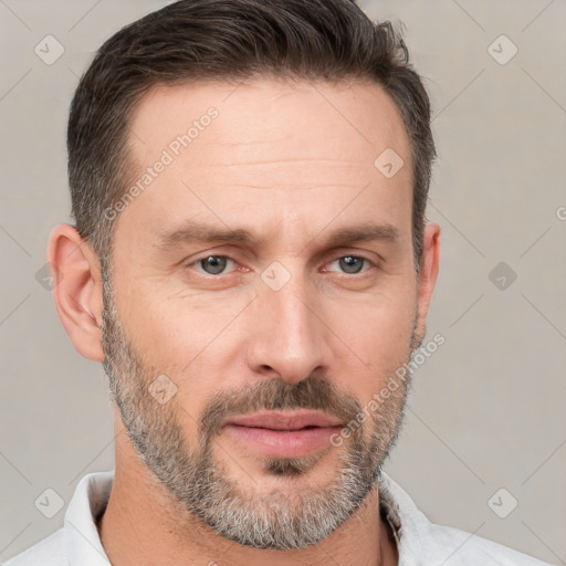 Neutral white adult male with short  brown hair and brown eyes