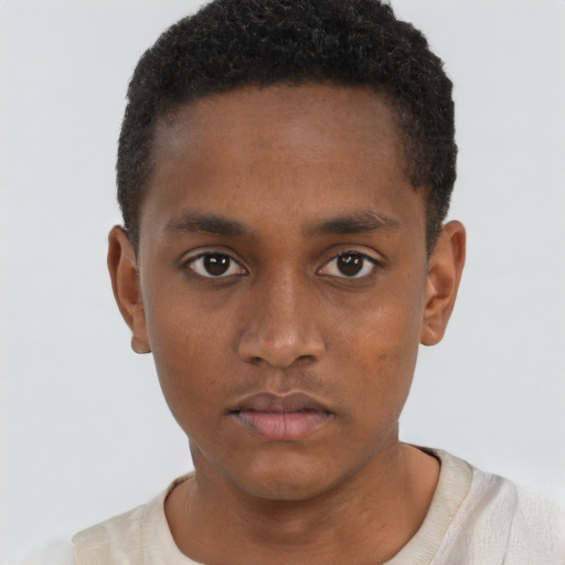 Neutral black young-adult male with short  brown hair and brown eyes