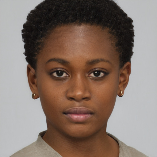 Neutral black young-adult female with short  brown hair and brown eyes