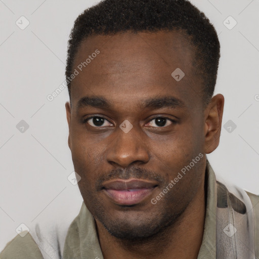 Neutral black young-adult male with short  brown hair and brown eyes