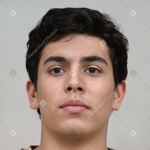Neutral asian young-adult male with short  brown hair and brown eyes