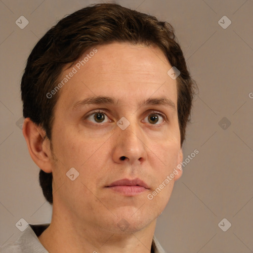 Neutral white adult male with short  brown hair and brown eyes