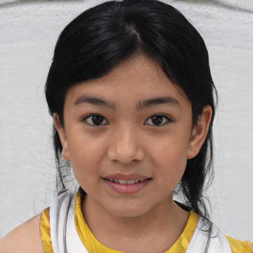 Joyful asian young-adult female with medium  black hair and brown eyes