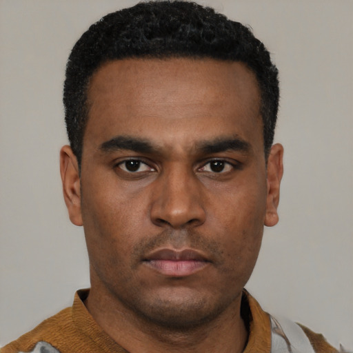 Neutral latino young-adult male with short  brown hair and brown eyes
