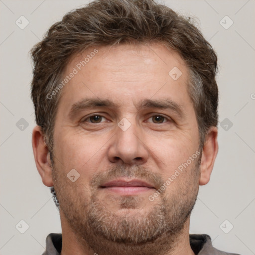 Neutral white adult male with short  brown hair and brown eyes