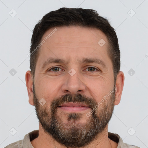 Neutral white adult male with short  brown hair and brown eyes