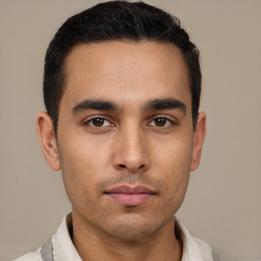 Neutral asian young-adult male with short  brown hair and brown eyes