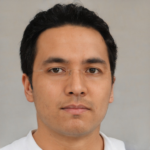 Neutral asian young-adult male with short  black hair and brown eyes