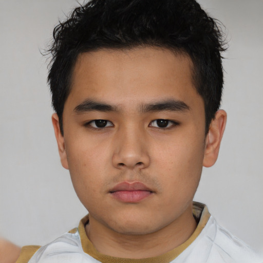 Neutral asian child male with short  black hair and brown eyes