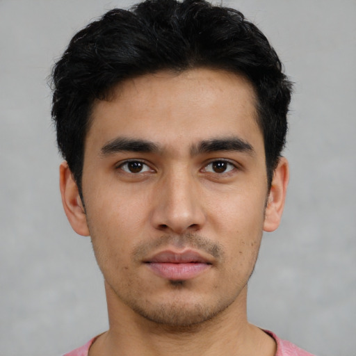 Neutral asian young-adult male with short  black hair and brown eyes