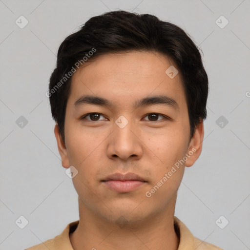 Neutral asian young-adult male with short  brown hair and brown eyes