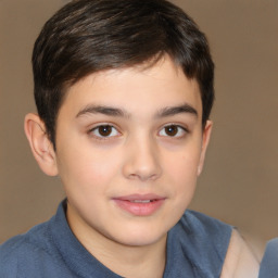 Joyful white child male with short  brown hair and brown eyes