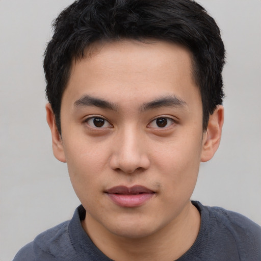 Neutral asian young-adult male with short  black hair and brown eyes
