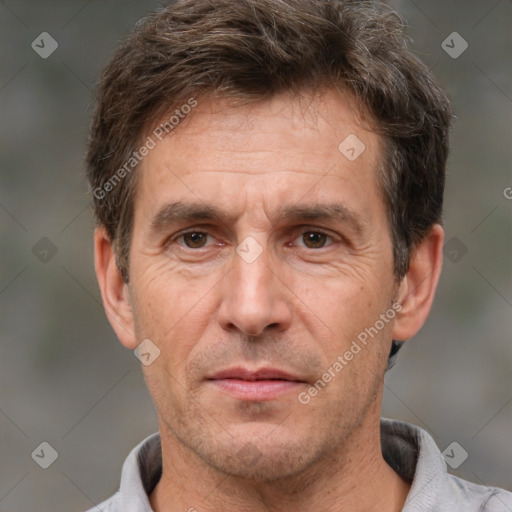 Neutral white adult male with short  brown hair and brown eyes