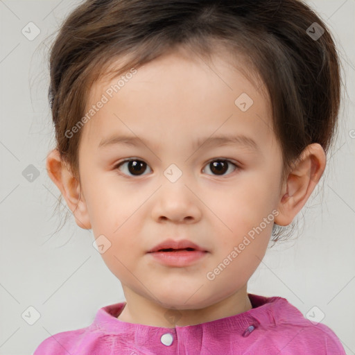 Neutral white child female with short  brown hair and brown eyes